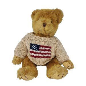 Vintage Russ Berrie & Co Teddy Bear Yankee Doodle Knit Sweater American Flag